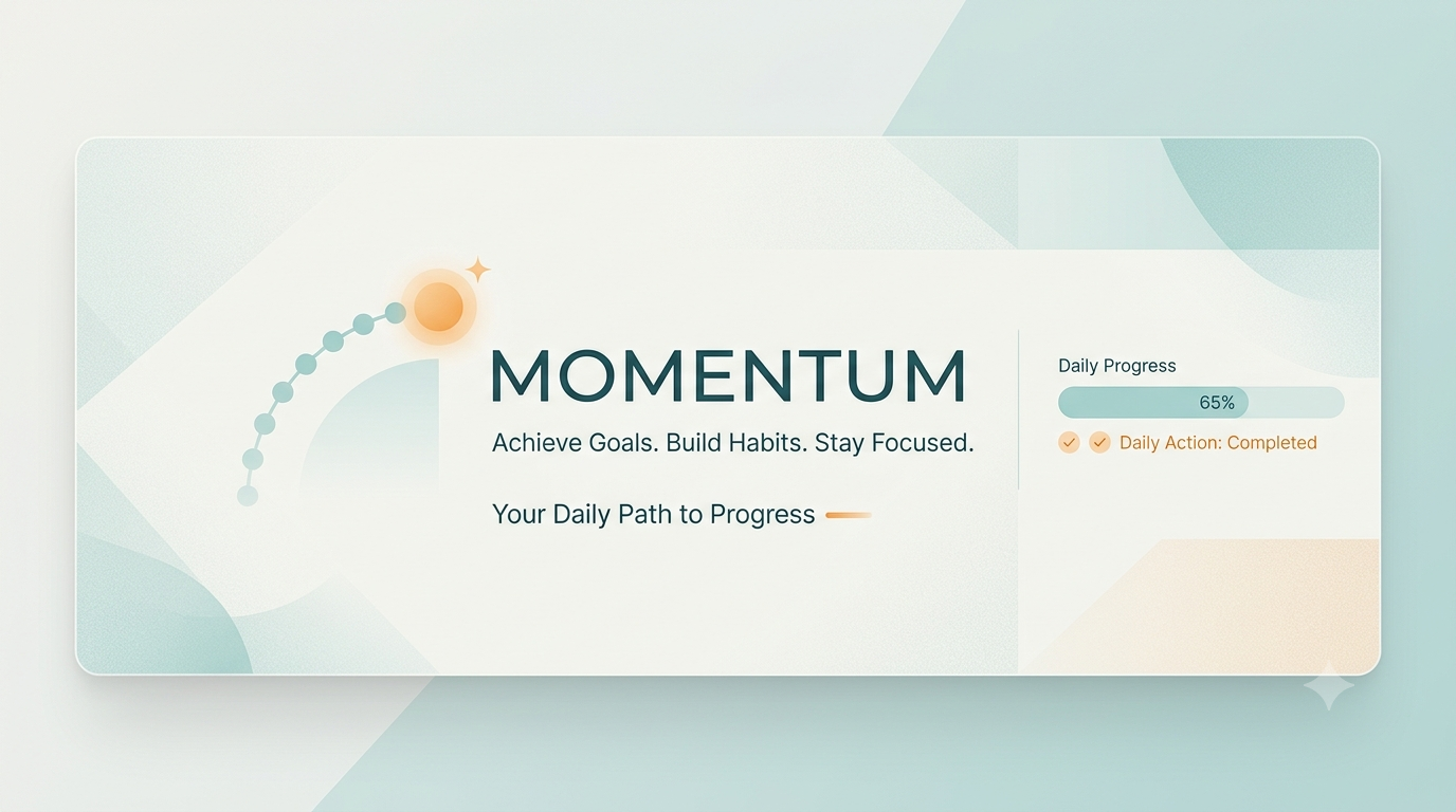 Momentum app banner showing a daily progress path and a 65% completed daily progress bar
